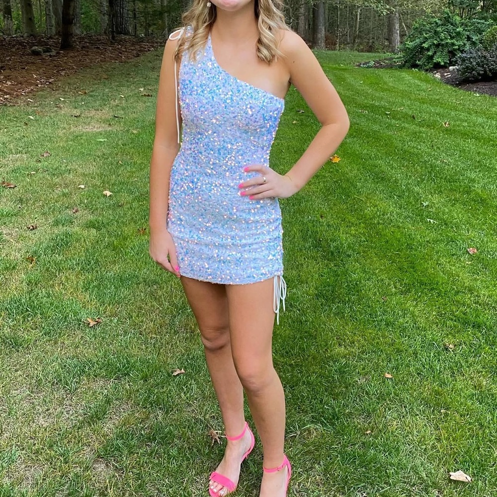 Lucy in the Sky white iridescent One Shoulder Dress